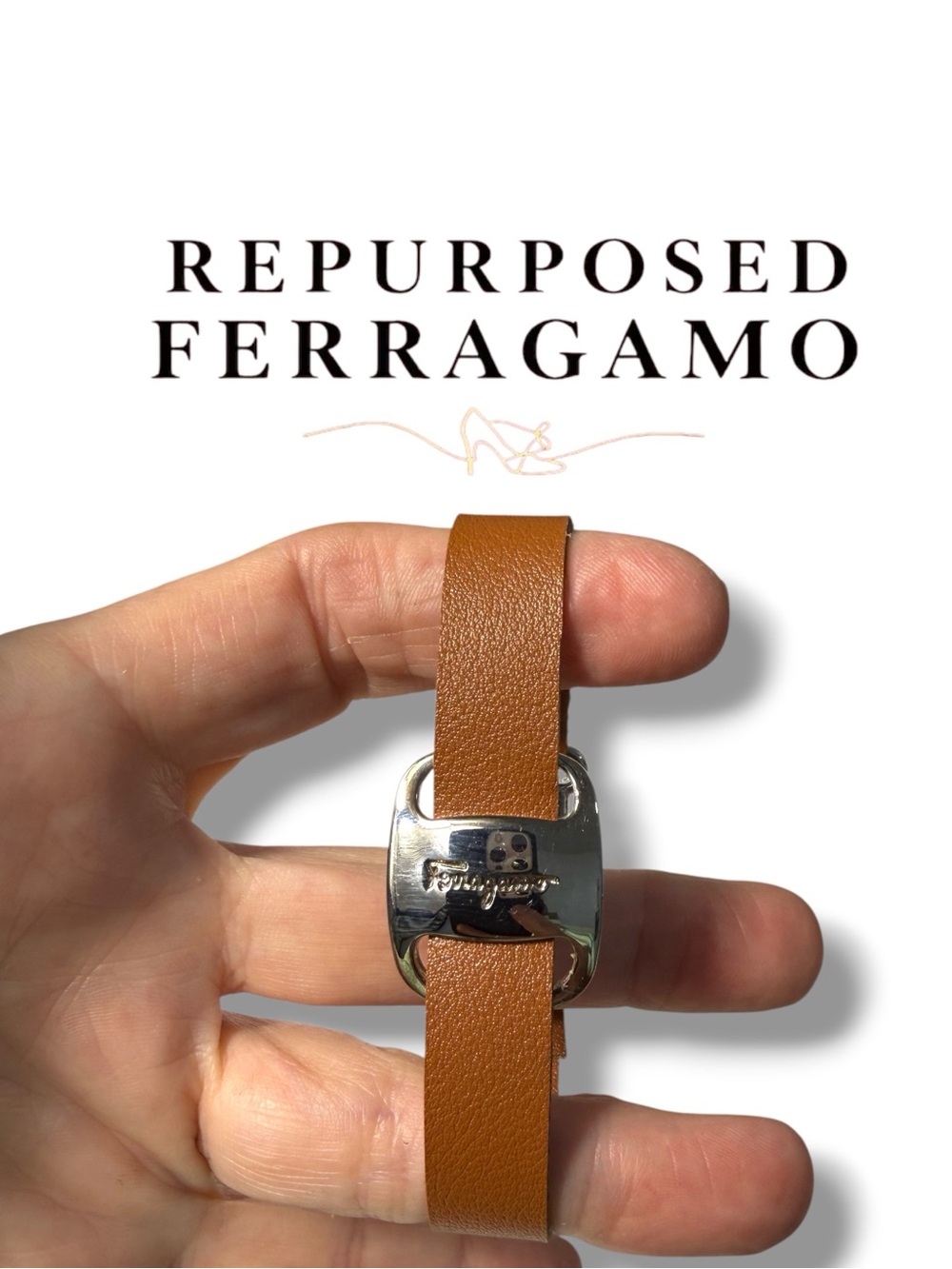 Salvatore Ferragamo upcycled Tan Leather Bracelet with Silver Buckle